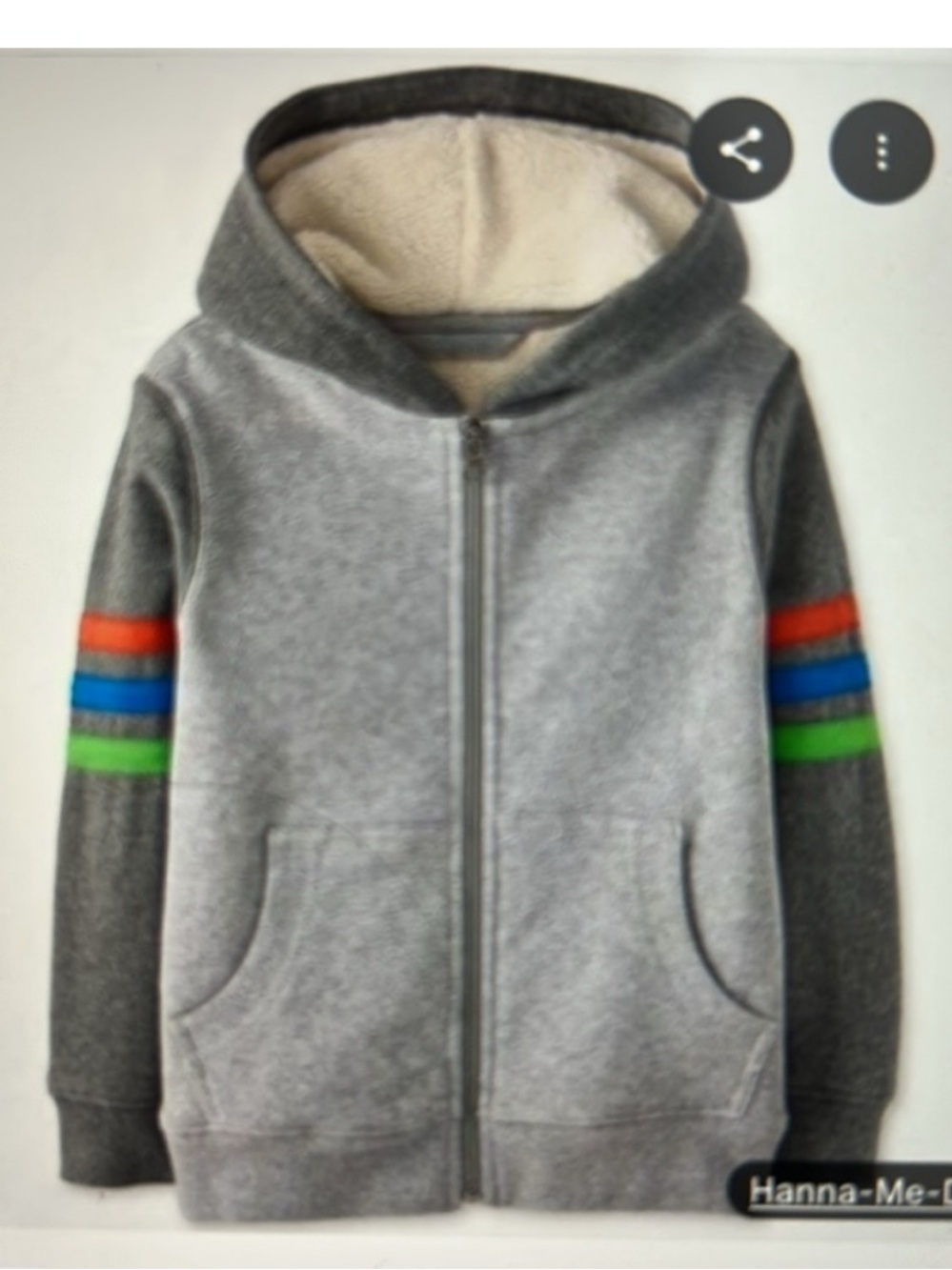 Hanna Andersson unisex kids Grey Zip-Up Hoodie with Color Stripe Sleeves size 4